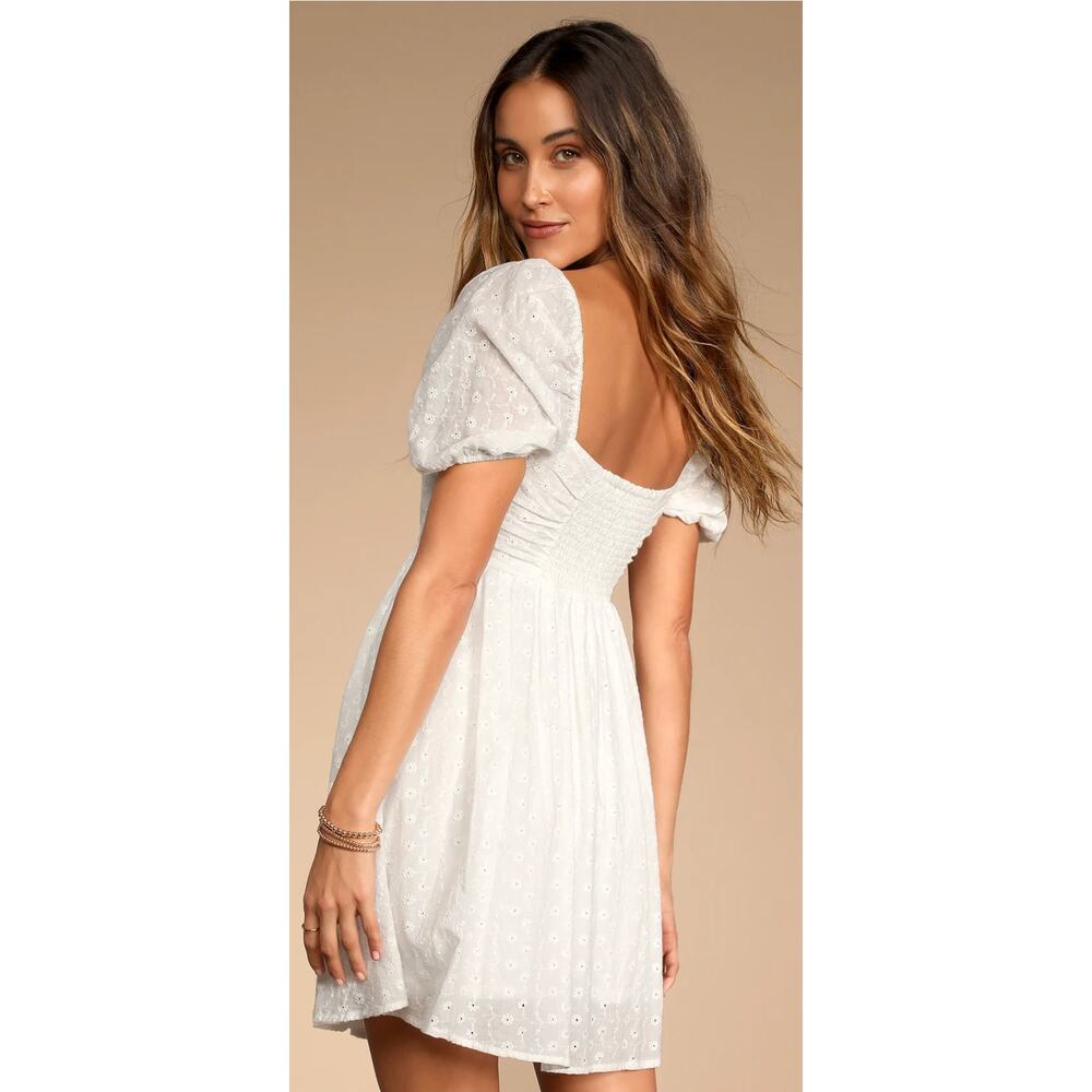 Lulus NWT Sunny Day Stunner White Eyelet Babydoll Dress S Cottagecore Graduation - Picture 3 of 10